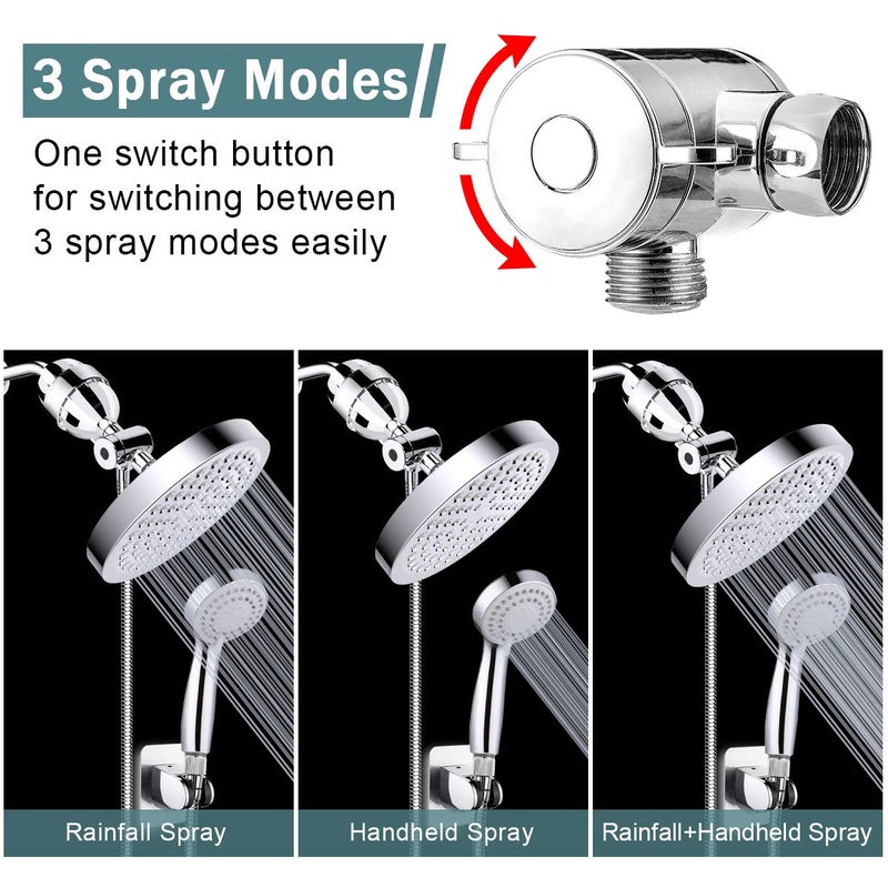 Taiker Filtered Shower Head, High Pressure Rainfall Shower Head/Handheld Shower Filter Combo, Luxury Modern Chrome Plated with 60'' Hose Anti-leak with Holder (Silver) - Image 2
